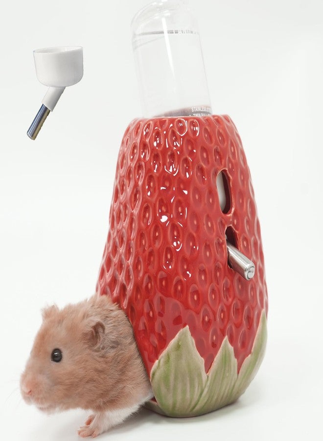Deapeey Hamster Water Bottle, Strawberry Ceramic Hamster Gerbil Water Bottle for Glass Tank, Dispenser, 80ML Bottle for Water Holder Stand with 2 No Drip Caps for Syrian Mice, Gerbil - Image 1